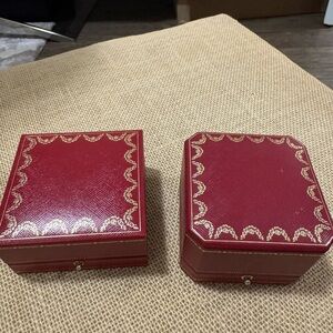 Elegant authentic Cartier Red Jewelry Boxes with Gold Detailing